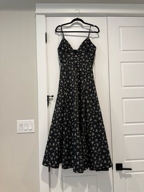 Black Floral Spaghetti-Strap Midi Dress